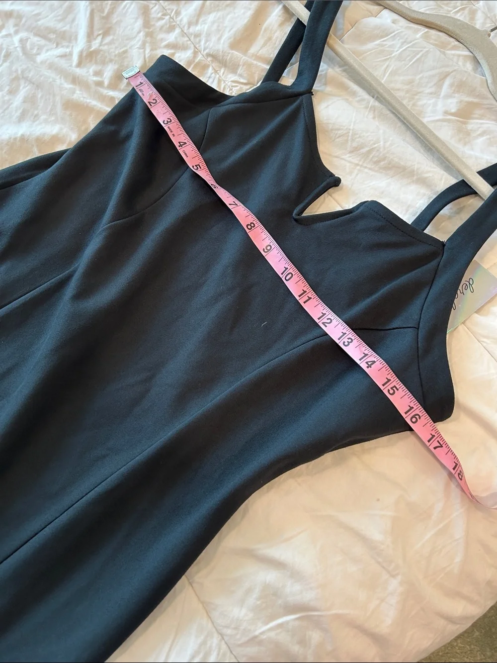 Derek Heart Black Midi Sheath Dress with Notch Neck